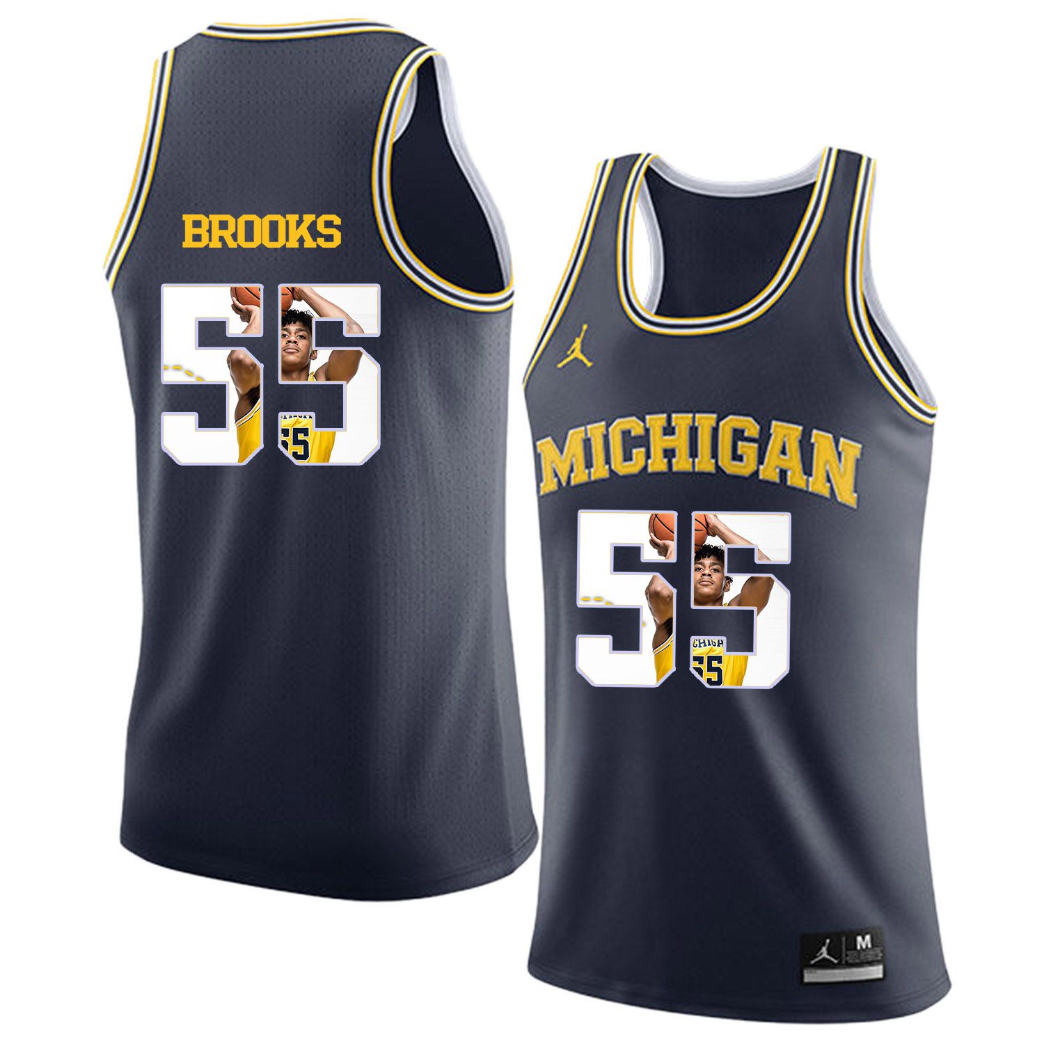 Men Jordan University of Michigan Basketball Navy #55 Brooks Fashion Edition Customized NCAA Jerseys